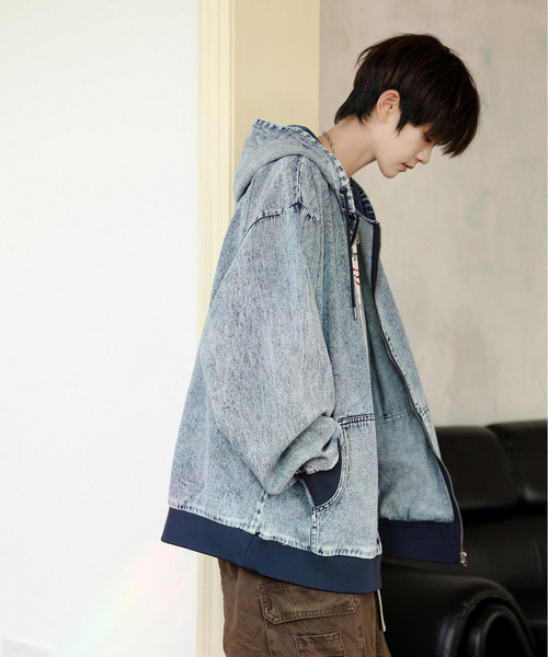 neos（ネオス）の「【neos】ルーズシルエット ヴィンテージライク ケミカルウォッシュ デニム ジップ パーカー（パーカー・メンズ・ブラック系/ブルー系/ブラック/ブルー・MEDIUM/LARGE/X-LARGE）」の19枚目の写真