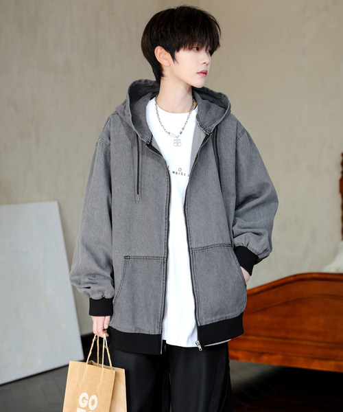 neos（ネオス）の「【neos】ルーズシルエット ヴィンテージライク ケミカルウォッシュ デニム ジップ パーカー（パーカー・メンズ・ブラック系/ブルー系/ブラック/ブルー・MEDIUM/LARGE/X-LARGE）」の20枚目の写真