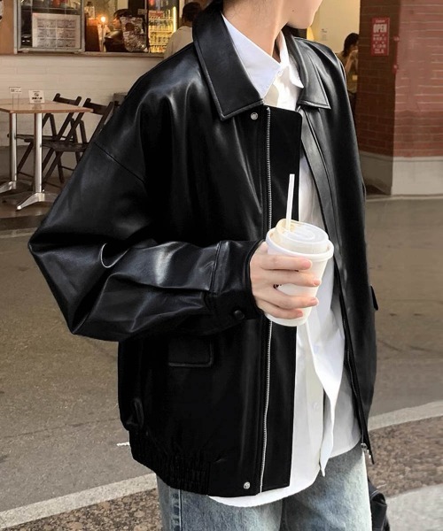 Miniministore（ミニミニストア）の「ブルゾン ジップアップジャケット 韓国風（ライダースジャケット・レディース・ブラウン/ブラック・FREE）」の3枚目の写真