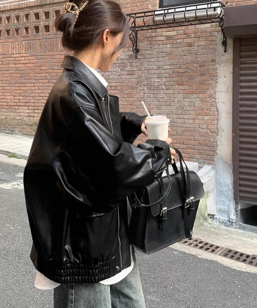 Miniministore（ミニミニストア）の「ブルゾン ジップアップジャケット 韓国風（ライダースジャケット・レディース・ブラウン/ブラック・FREE）」の4枚目の写真