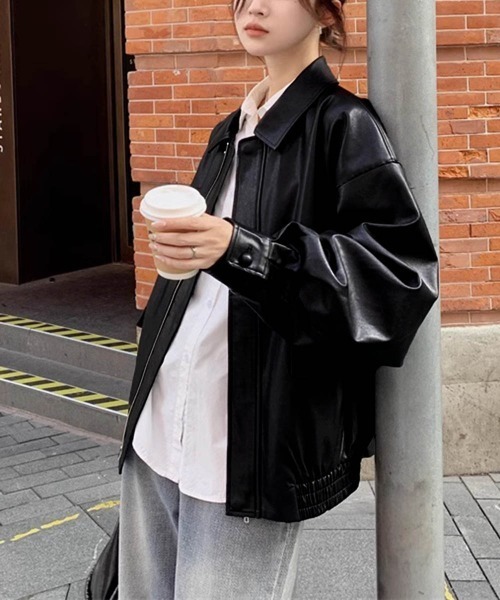 Miniministore（ミニミニストア）の「ブルゾン ジップアップジャケット 韓国風（ライダースジャケット・レディース・ブラウン/ブラック・FREE）」の5枚目の写真