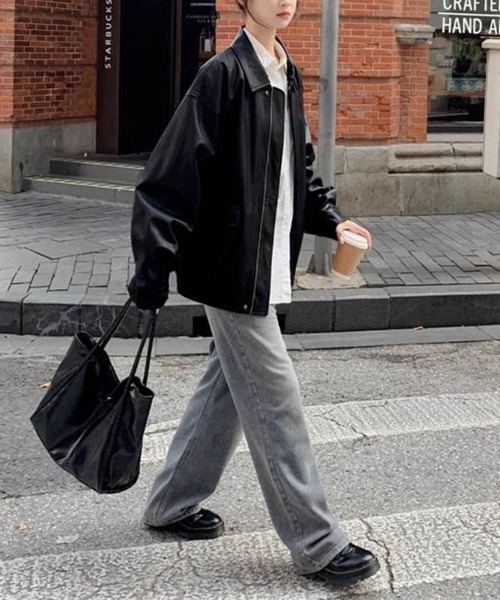 Miniministore（ミニミニストア）の「ブルゾン ジップアップジャケット 韓国風（ライダースジャケット・レディース・ブラウン/ブラック・FREE）」の6枚目の写真