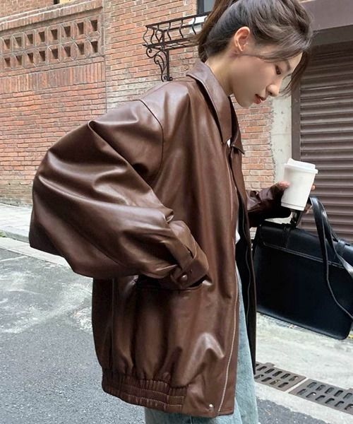 Miniministore（ミニミニストア）の「ブルゾン ジップアップジャケット 韓国風（ライダースジャケット・レディース・ブラウン/ブラック・FREE）」の7枚目の写真