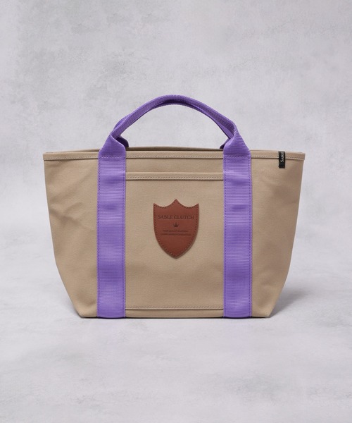 SABLE CLUTCH(セーブルクラッチ)の「LEATHER TAG CANVAS TOTE (M) - 富士金梅(帆布/キャンバストートバッグ)(トートバッグ・レディース・パープル/ゴールド/ダークブラウン・ONE SIZE)」の2枚目の写真