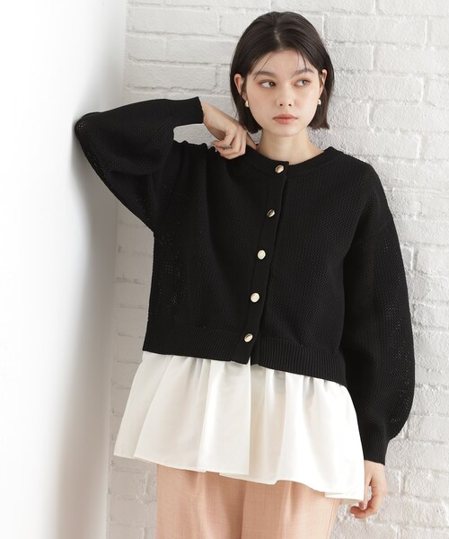 THE SHOP TK （ザ ショップ ティーケー ）の「布帛ドッキングメッシュカーデ（カーディガン/ボレロ・レディース・ブラック/ホワイト系5・12/13）」の2枚目の写真