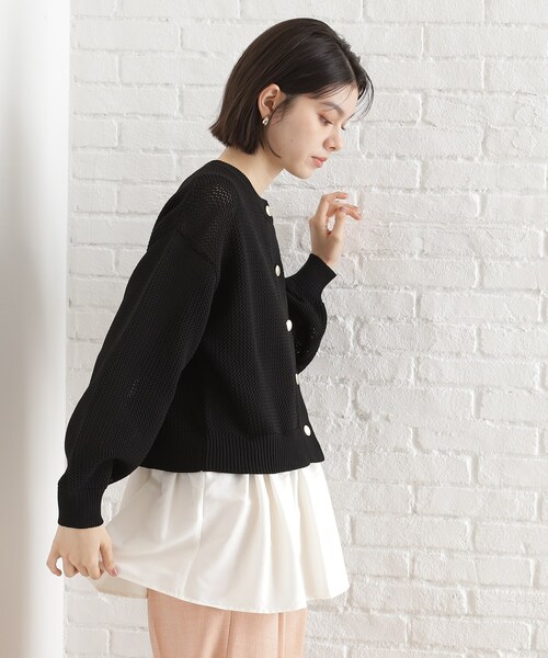 THE SHOP TK （ザ ショップ ティーケー ）の「布帛ドッキングメッシュカーデ（カーディガン/ボレロ・レディース・ブラック/ホワイト系5・12/13）」の21枚目の写真