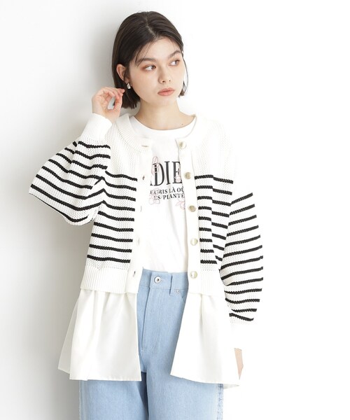 THE SHOP TK （ザ ショップ ティーケー ）の「布帛ドッキングメッシュカーデ（カーディガン/ボレロ・レディース・ブラック/ホワイト系5・12/13）」の5枚目の写真