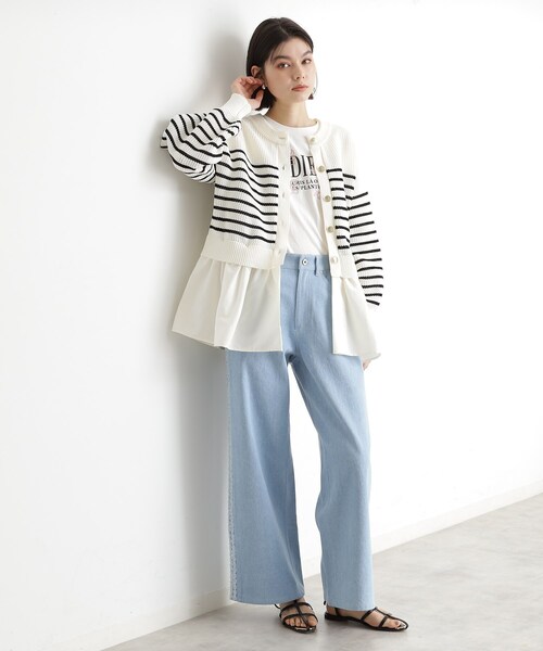 THE SHOP TK （ザ ショップ ティーケー ）の「布帛ドッキングメッシュカーデ（カーディガン/ボレロ・レディース・ブラック/ホワイト系5・12/13）」の6枚目の写真