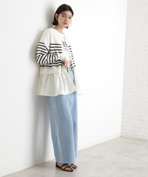 THE SHOP TK （ザ ショップ ティーケー ）の「布帛ドッキングメッシュカーデ（カーディガン/ボレロ・レディース・ブラック/ホワイト系5・12/13）」の7枚目の写真