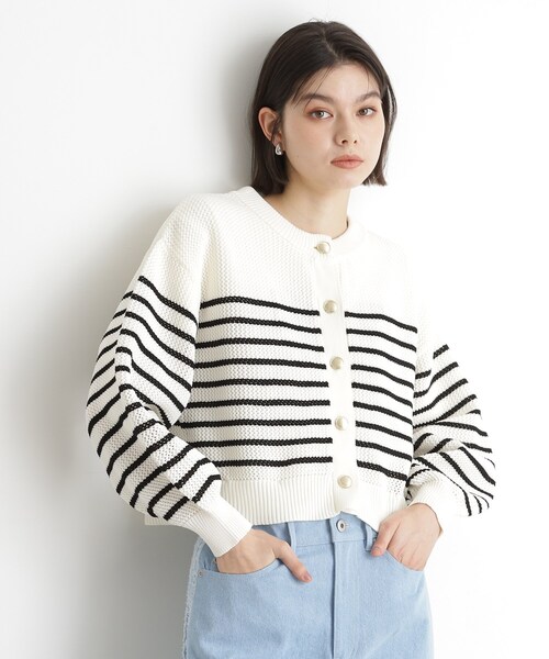 THE SHOP TK （ザ ショップ ティーケー ）の「布帛ドッキングメッシュカーデ（カーディガン/ボレロ・レディース・ブラック/ホワイト系5・12/13）」の8枚目の写真