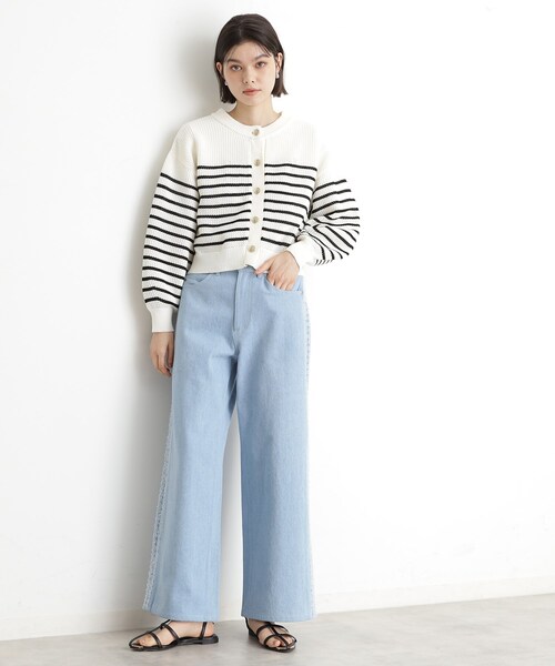 THE SHOP TK （ザ ショップ ティーケー ）の「布帛ドッキングメッシュカーデ（カーディガン/ボレロ・レディース・ブラック/ホワイト系5・12/13）」の9枚目の写真