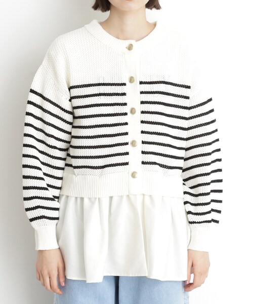 THE SHOP TK （ザ ショップ ティーケー ）の「布帛ドッキングメッシュカーデ（カーディガン/ボレロ・レディース・ブラック/ホワイト系5・12/13）」の11枚目の写真