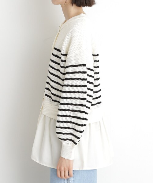 THE SHOP TK （ザ ショップ ティーケー ）の「布帛ドッキングメッシュカーデ（カーディガン/ボレロ・レディース・ブラック/ホワイト系5・12/13）」の12枚目の写真
