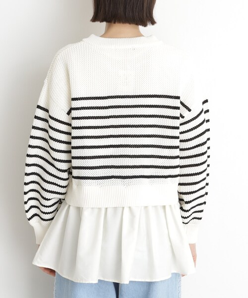 THE SHOP TK （ザ ショップ ティーケー ）の「布帛ドッキングメッシュカーデ（カーディガン/ボレロ・レディース・ブラック/ホワイト系5・12/13）」の13枚目の写真