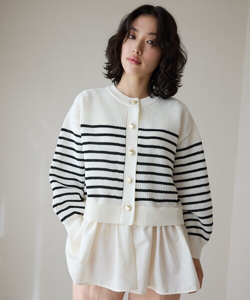 THE SHOP TK （ザ ショップ ティーケー ）の「布帛ドッキングメッシュカーデ（カーディガン/ボレロ・レディース・ブラック/ホワイト系5・12/13）」の3枚目の写真