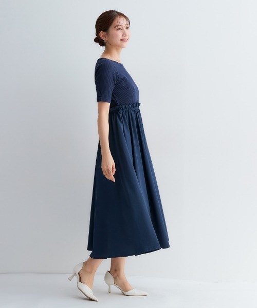 Petitjo(プッチージョ)の「小さいサイズ 半袖ドッキングフレアワンピース 低身長さん・小柄女性(ワンピース・レディース・ネイビー/ブラウン系・PSS/PS/PM/PL)」の19枚目の写真