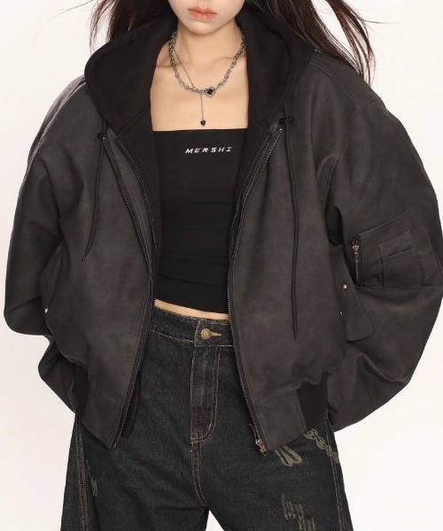 美品✨️モラビト　ブルゾン　フード　ダブルジッパー　ブラック　38 美品✨️モラビト ブルゾン フード ダブルジッパー ブラック 38