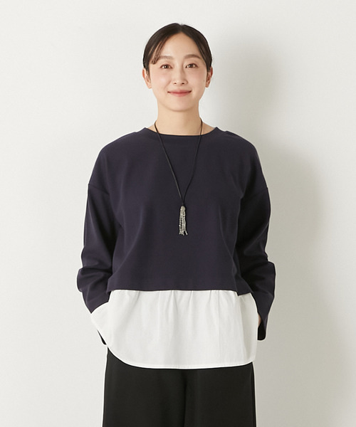 MELROSE claire(メルローズ クレール)の「【レイヤード風ドッキングプルオーバー】(Tシャツ/カットソー・レディース・ネイビー/カーキ/グレー・FREE)」の3枚目の写真