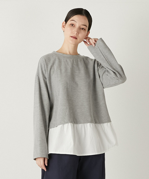 MELROSE claire(メルローズ クレール)の「【レイヤード風ドッキングプルオーバー】(Tシャツ/カットソー・レディース・ネイビー/カーキ/グレー・FREE)」の1枚目の写真