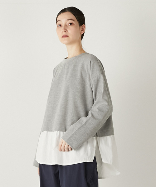 MELROSE claire(メルローズ クレール)の「【レイヤード風ドッキングプルオーバー】(Tシャツ/カットソー・レディース・ネイビー/カーキ/グレー・FREE)」の4枚目の写真