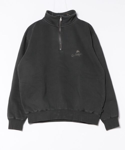 新品クイックシルバー ハーフジップ スウェット ヴィンテージ風 ゆるめ 黒 XL セール】PALM SCRIPT HALF ZIP/クイックシルバーヴィンテージ