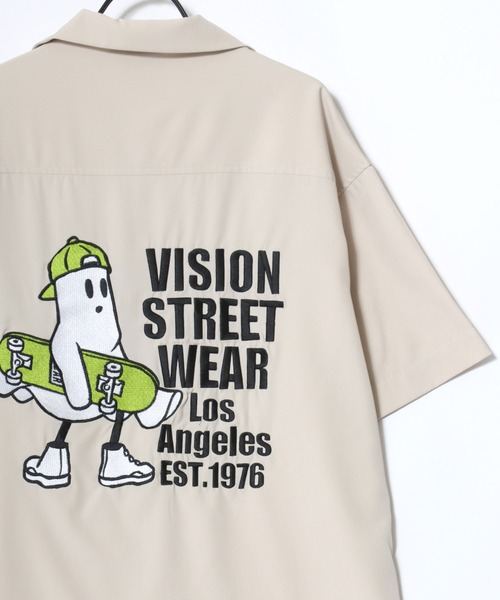 VISION STREET WEAR(ヴィジョンストリートウェア)の「VISION STREET WEAR/ヴィジョンストリートウェア オーバーサイズ バックプリント ロゴ ワンポイント刺繍 オープンカラー 半袖シャツ/レディース メンズ(シャツ/ブラウス・メンズ・ブラック/アイボリー・LL/L/M)」の4枚目の写真