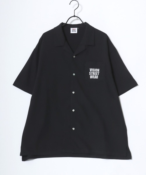 VISION STREET WEAR(ヴィジョンストリートウェア)の「VISION STREET WEAR/ヴィジョンストリートウェア オーバーサイズ バックプリント ロゴ ワンポイント刺繍 オープンカラー 半袖シャツ/レディース メンズ(シャツ/ブラウス・メンズ・ブラック/アイボリー・LL/L/M)」の9枚目の写真
