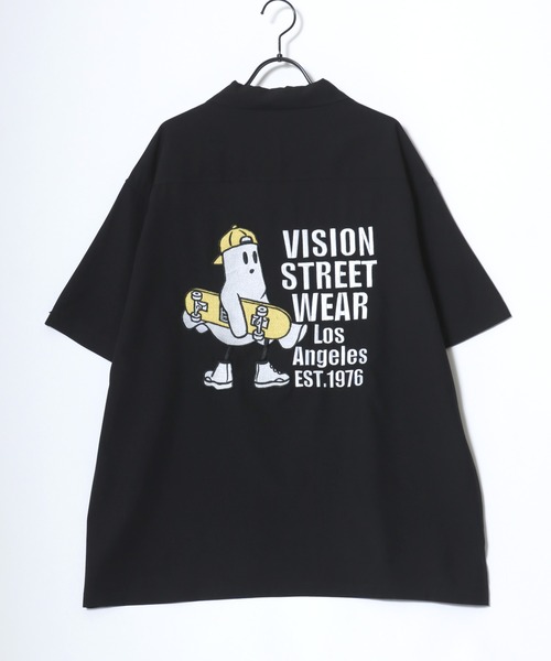 VISION STREET WEAR(ヴィジョンストリートウェア)の「VISION STREET WEAR/ヴィジョンストリートウェア オーバーサイズ バックプリント ロゴ ワンポイント刺繍 オープンカラー 半袖シャツ/レディース メンズ(シャツ/ブラウス・メンズ・ブラック/アイボリー・LL/L/M)」の10枚目の写真