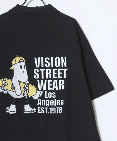 VISION STREET WEAR(ヴィジョンストリートウェア)の「VISION STREET WEAR/ヴィジョンストリートウェア オーバーサイズ バックプリント ロゴ ワンポイント刺繍 オープンカラー 半袖シャツ/レディース メンズ(シャツ/ブラウス・メンズ・ブラック/アイボリー・LL/L/M)」の6枚目の写真