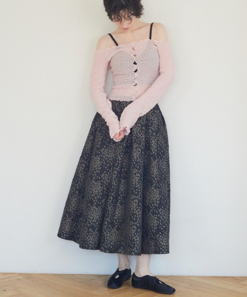 HONEY MI HONEY（ハニーミーハニー）の「taffeta jacquard long skirt（スカート・レディース・オフホワイト/ピンク/ブラック・FREE）」の4枚目の写真