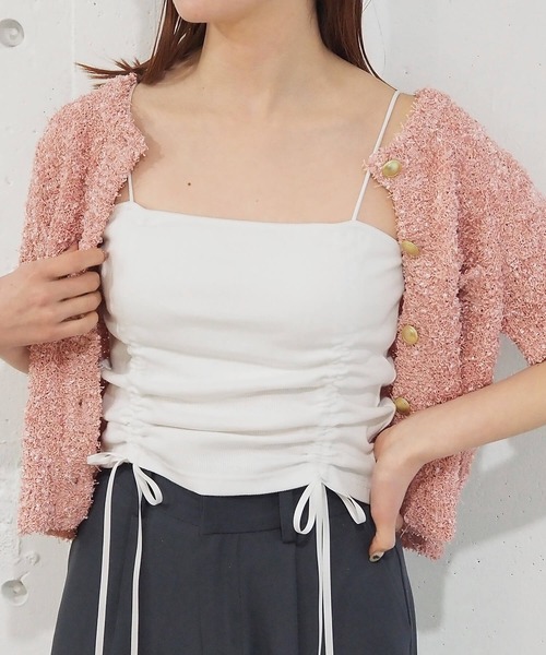 tiptop(ティップトップ)の「テレコカップ付きドロストキャミソール(キャミソール・レディース・ブラック/イエロー/オフホワイト/ピンク・FREE)」の1枚目の写真