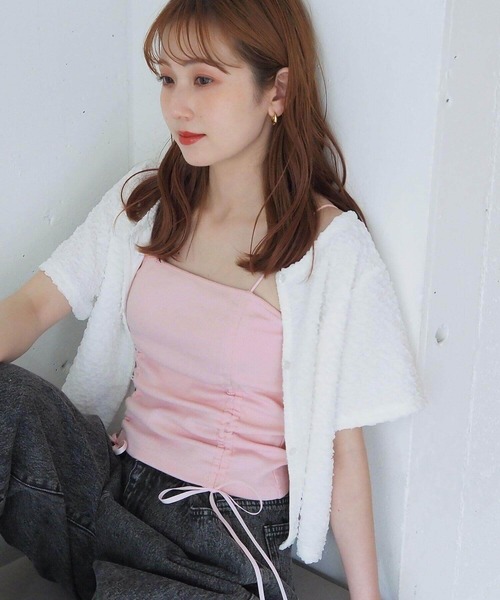 tiptop(ティップトップ)の「テレコカップ付きドロストキャミソール(キャミソール・レディース・ブラック/イエロー/オフホワイト/ピンク・FREE)」の4枚目の写真