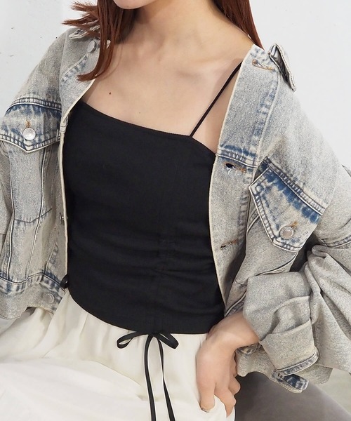 tiptop(ティップトップ)の「テレコカップ付きドロストキャミソール(キャミソール・レディース・ブラック/イエロー/オフホワイト/ピンク・FREE)」の2枚目の写真