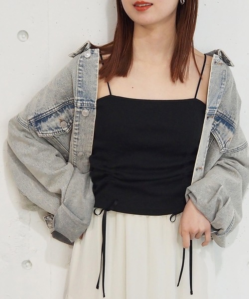 tiptop(ティップトップ)の「テレコカップ付きドロストキャミソール(キャミソール・レディース・ブラック/イエロー/オフホワイト/ピンク・FREE)」の6枚目の写真