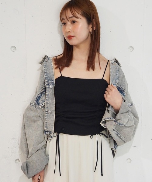 tiptop(ティップトップ)の「テレコカップ付きドロストキャミソール(キャミソール・レディース・ブラック/イエロー/オフホワイト/ピンク・FREE)」の8枚目の写真