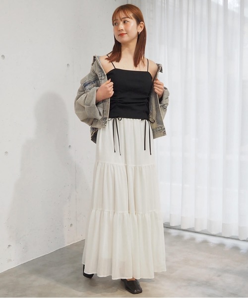 tiptop(ティップトップ)の「テレコカップ付きドロストキャミソール(キャミソール・レディース・ブラック/イエロー/オフホワイト/ピンク・FREE)」の9枚目の写真