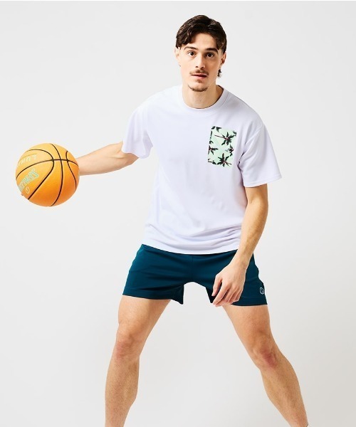 SPALDING(スポルディング)の「【SPALDING/スポルディング】Tシャツ パームツリー ポケット プリント/吸水速乾UVカット半袖tシャツ(Tシャツ/カットソー・メンズ・ネイビー/ホワイト・MEDIUM/LARGE/X-LARGE)」の1枚目の写真