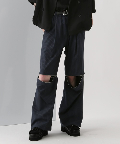 HARE（ハレ）の「2WAYZIPトラウザー(HARE)（スラックス・メンズ・ストライプ/ピンク/ブラック・FREE）」の3枚目の写真