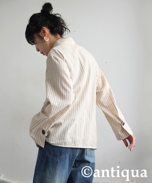 antiqua（アンティカ）の「ストライプデザインシャツ（シャツ/ブラウス・レディース・ナチュラル/ブラック・ONESIZE）」の9枚目の写真