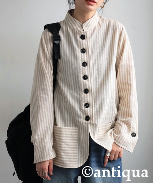 antiqua（アンティカ）の「ストライプデザインシャツ（シャツ/ブラウス・レディース・ナチュラル/ブラック・ONESIZE）」の10枚目の写真