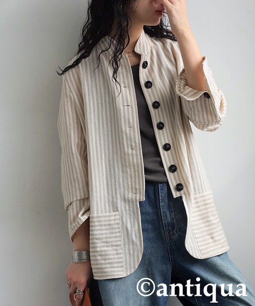 antiqua（アンティカ）の「ストライプデザインシャツ（シャツ/ブラウス・レディース・ナチュラル/ブラック・ONESIZE）」の11枚目の写真