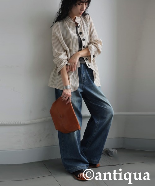 antiqua（アンティカ）の「ストライプデザインシャツ（シャツ/ブラウス・レディース・ナチュラル/ブラック・ONESIZE）」の12枚目の写真