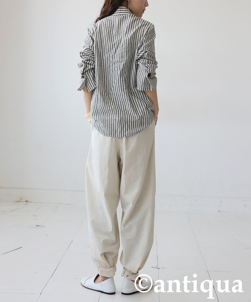 antiqua（アンティカ）の「ストライプデザインシャツ（シャツ/ブラウス・レディース・ナチュラル/ブラック・ONESIZE）」の3枚目の写真
