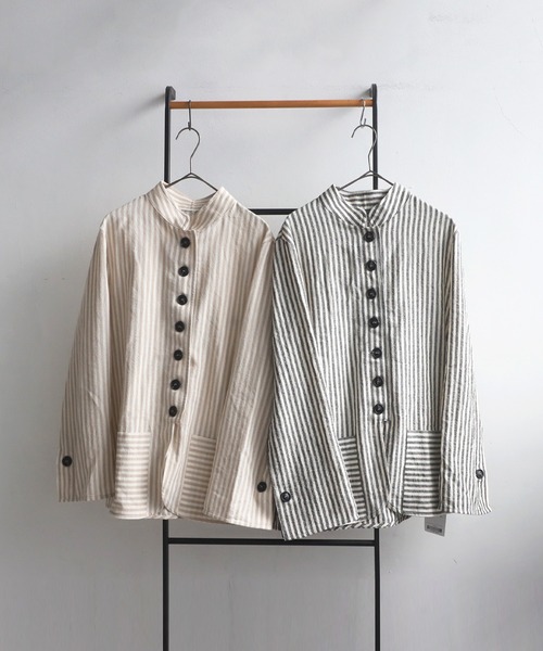 antiqua（アンティカ）の「ストライプデザインシャツ（シャツ/ブラウス・レディース・ナチュラル/ブラック・ONESIZE）」の13枚目の写真