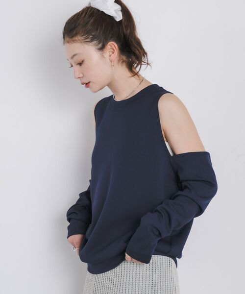 kivi（キヴィ）の「open shoulder tops（Tシャツ/カットソー・レディース・ダークブルー/オフホワイト/ピンク・FREE）」の3枚目の写真