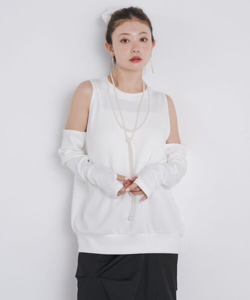 kivi（キヴィ）の「open shoulder tops（Tシャツ/カットソー・レディース・ダークブルー/オフホワイト/ピンク・FREE）」の22枚目の写真