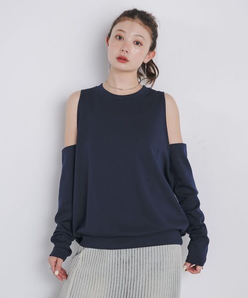 kivi（キヴィ）の「open shoulder tops（Tシャツ/カットソー・レディース・ダークブルー/オフホワイト/ピンク・FREE）」の6枚目の写真