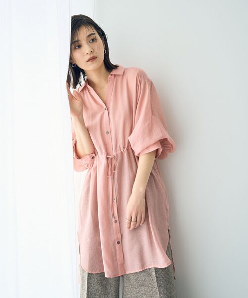 YECCA VECCA(イェッカヴェッカ)の「シアー2way袖バルーンチュニック(シャツ/ブラウス・レディース・ピンク/ベージュ/ブラック/ブルーグリーン/ダークベージュ/オレンジ・FREE)」の5枚目の写真