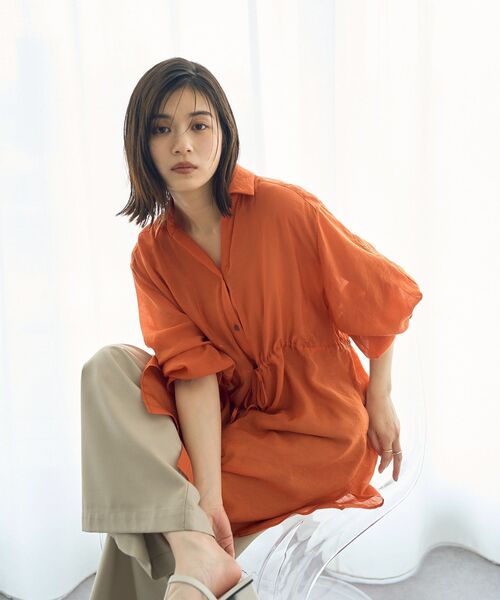 YECCA VECCA(イェッカヴェッカ)の「シアー2way袖バルーンチュニック(シャツ/ブラウス・レディース・ピンク/ベージュ/ブラック/ブルーグリーン/ダークベージュ/オレンジ・FREE)」の6枚目の写真