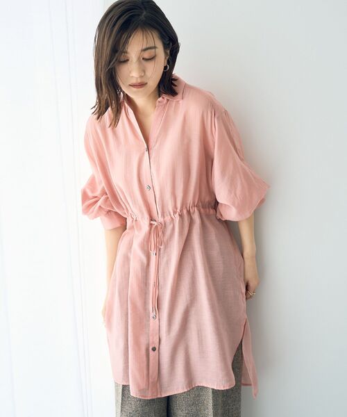 YECCA VECCA(イェッカヴェッカ)の「シアー2way袖バルーンチュニック(シャツ/ブラウス・レディース・ピンク/ベージュ/ブラック/ブルーグリーン/ダークベージュ/オレンジ・FREE)」の9枚目の写真